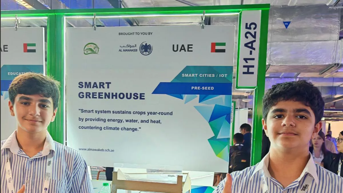 Students of Al Mawakeb School have developed a smart greenhouse system that protects crops from climate change and global warming through a smart farm 