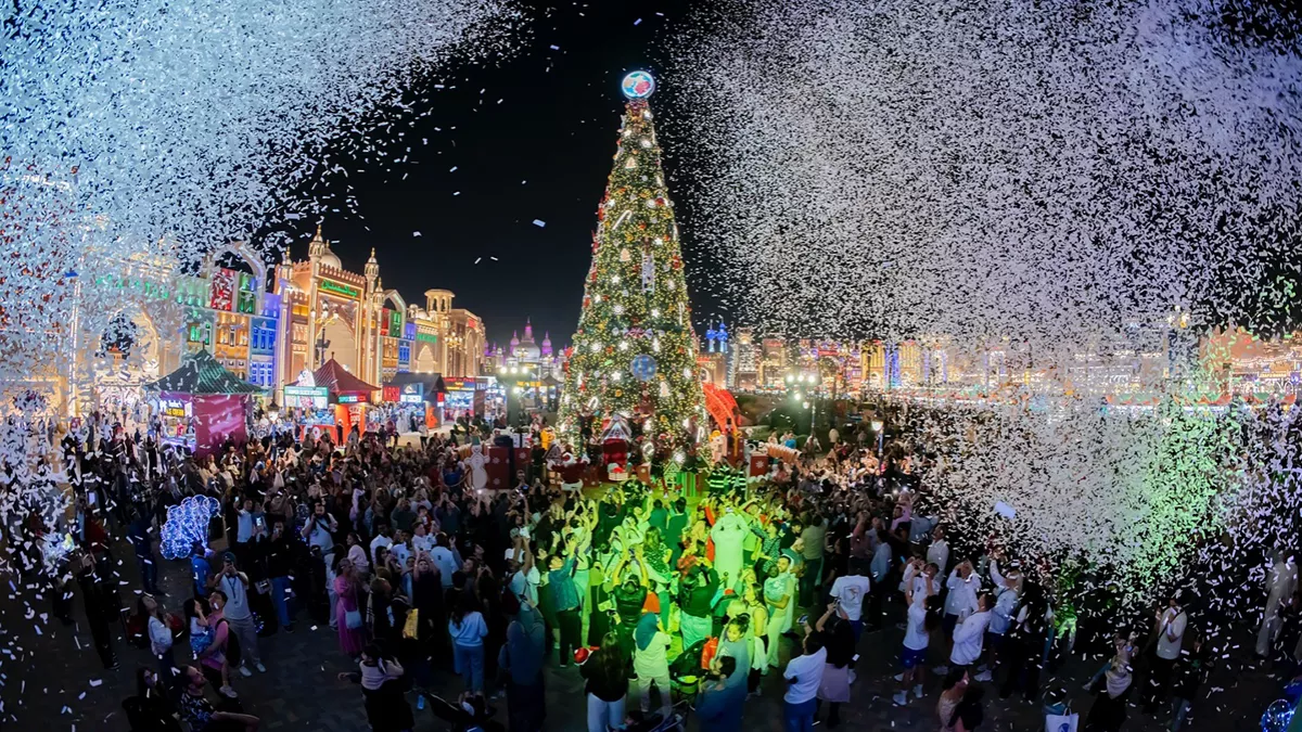 Global Village illuminates its famous 21-metre-high festive tree  