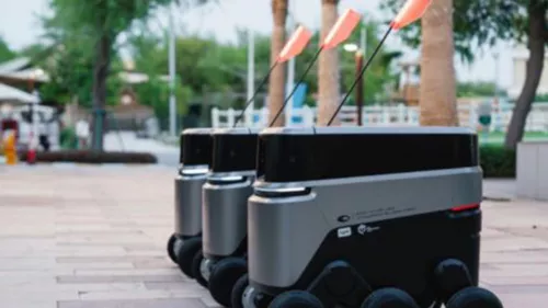 Three autonomous on-demand delivery robots will begin services within the plaza area of The Sustainable City