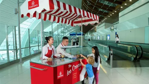 Emirates is giving away free ice cream at Terminal 3 of Dubai Airport