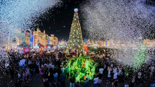 Global Village illuminates its famous 21-metre-high festive tree  